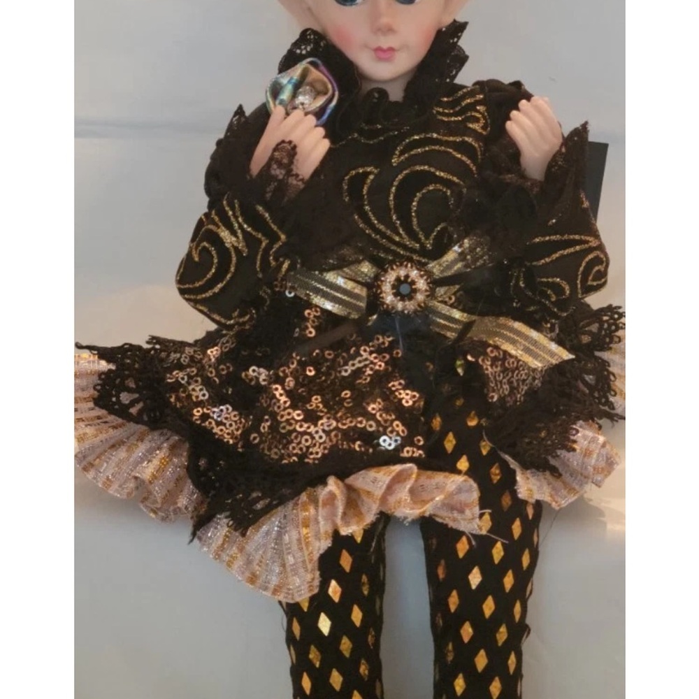16" Halloween Elf Shelf Sitter Doll Mantel Decor Black & Gold Nicole Miller